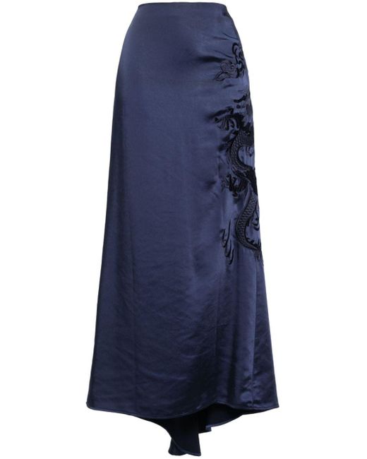 P.A.R.O.S.H. Blue Dragon-embroidered Maxi Skirt