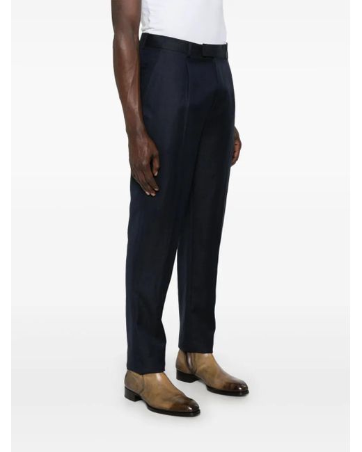Zegna Blue Pleat-Detail Trousers for men