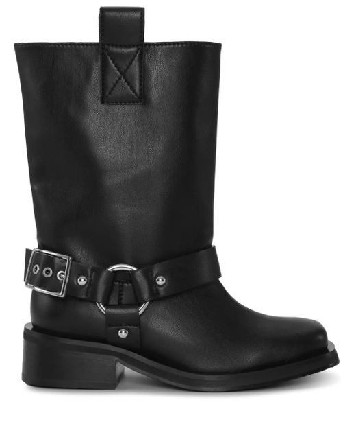 Ganni バックル レザーバイカーブーツ Black