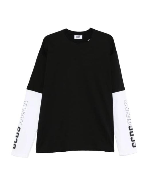 Gcds Black Long-Sleeve Logo-Detail T-Shirt for men