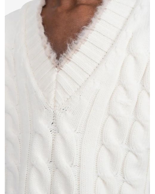 Lacoste White Wool Cable-Knit Sweater for men