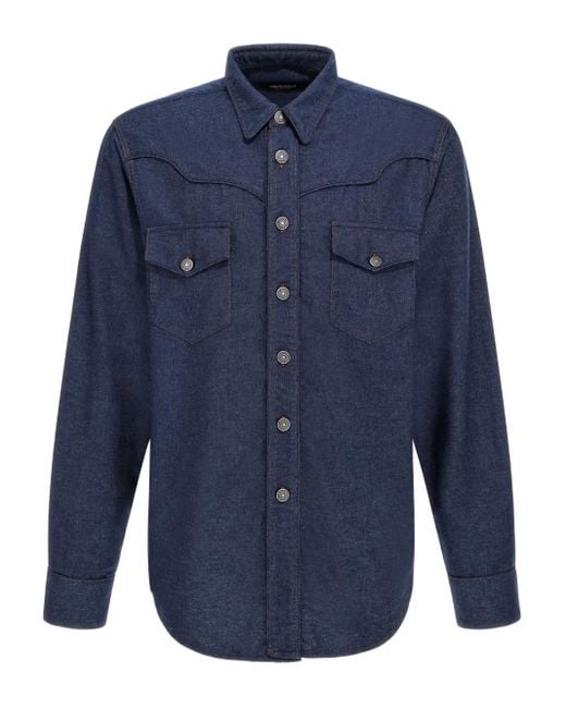 Roberto Cavalli Blue Pocket Jeans Shirt for men