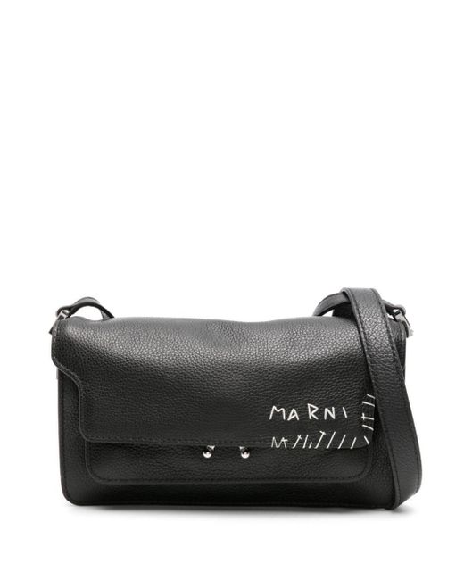 メンズ Marni Logo-stitched Leather Crossbody Bag Black