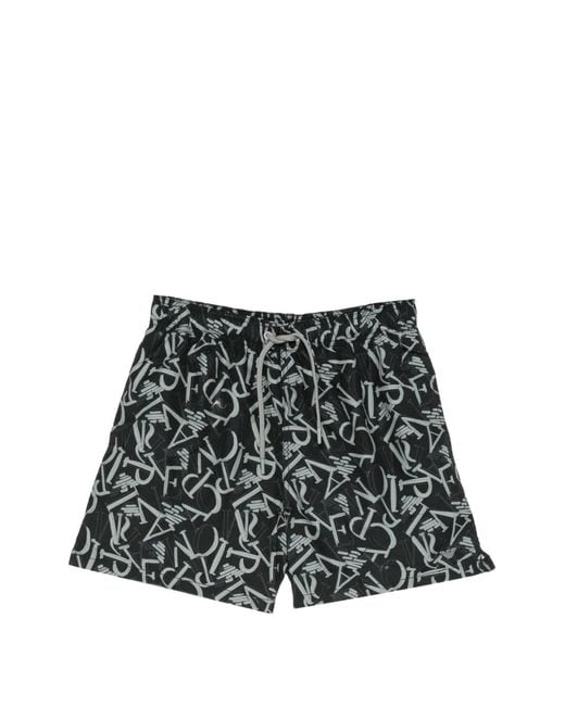 Emporio Armani White Logo-Print Swim Shorts for men