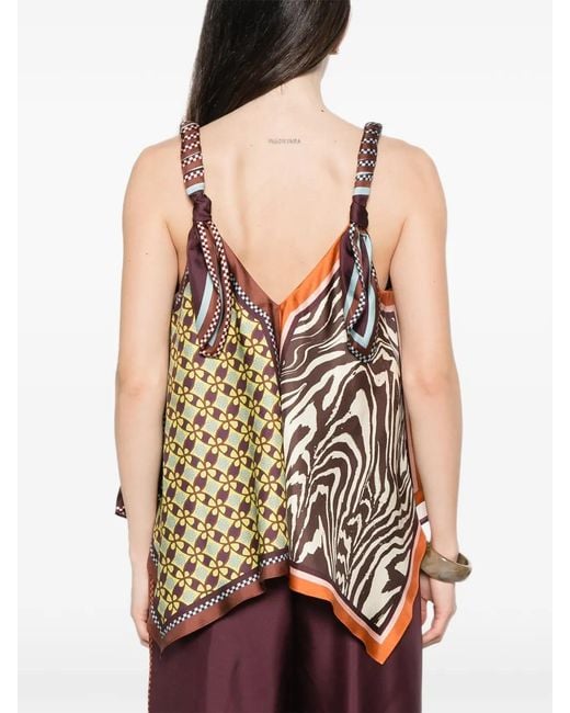 ALÉMAIS Pink Wilson Mixed-Print Handkerchief-Hem Top