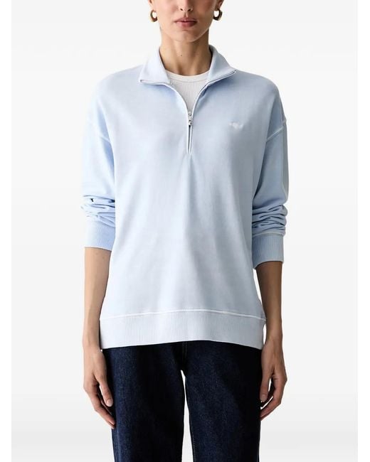 Gant Blue Quarter-Zip Logo-Embroidered Sweater