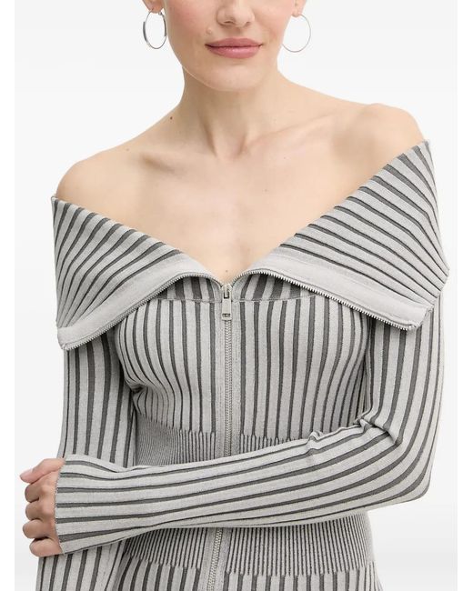 Guess Gray Striped Zip-Fastening Mini Dress