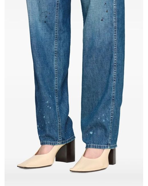 Maison Margiela Blue Paint-Splatter Straight-Leg Jeans