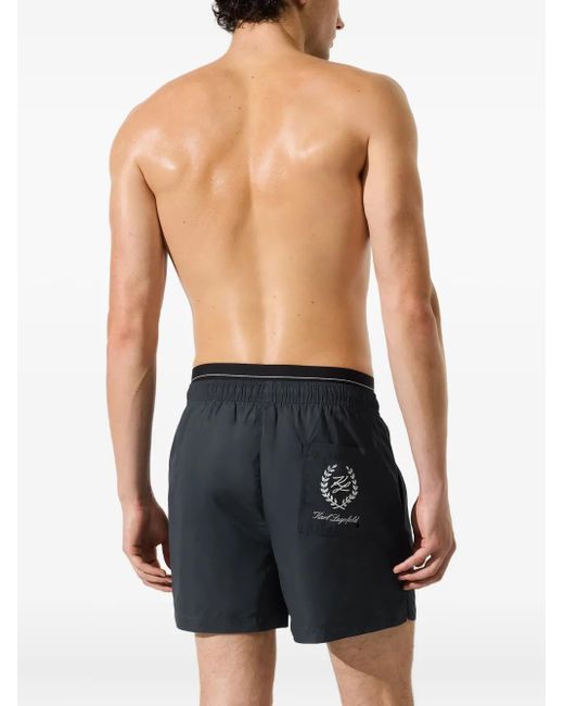 Karl Lagerfeld Blue Double-Waistband Swim Shorts for men