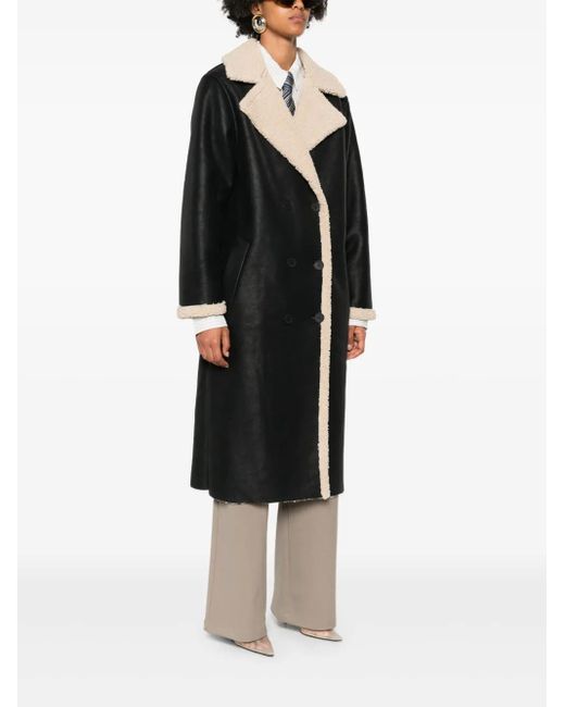 ELEH Black Double-Breasted Fleece-Trimmed Coat