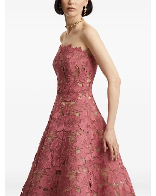 Oscar de la Renta フローラル ストラップレス ドレス Red