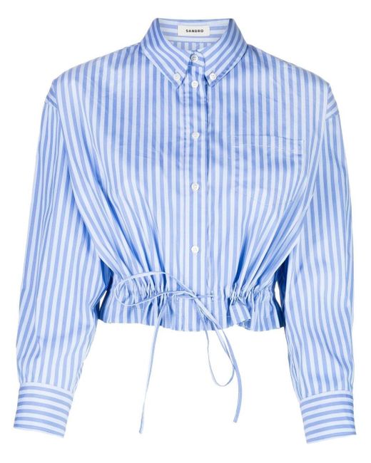 Sandro Cotton Tamara Cropped Stripe Shirt in Blue | Lyst Canada