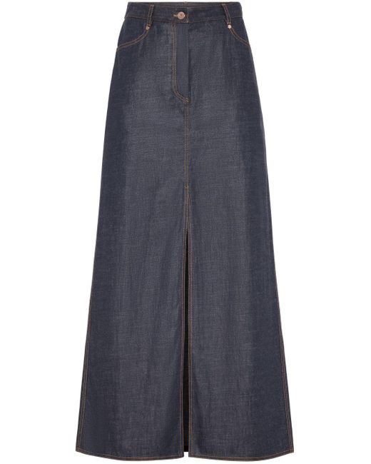 Long Denim Skirt di Brunello Cucinelli in Blue