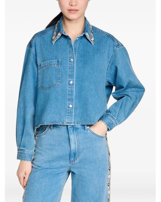 Sandro Blue Embellished-Collar Denim Shirt