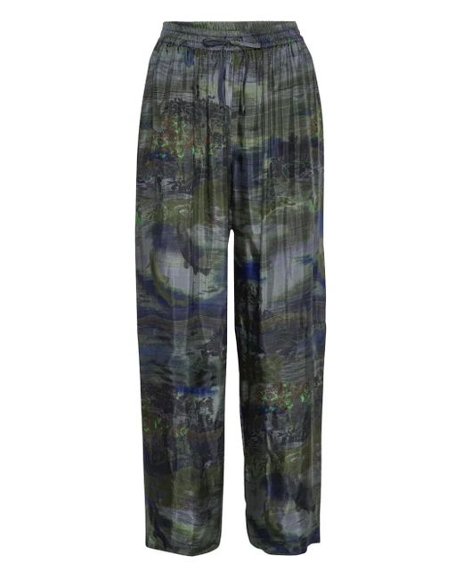 Henrik Vibskov Straight Broek Met Landschapsprint En Trekkoord in het Gray