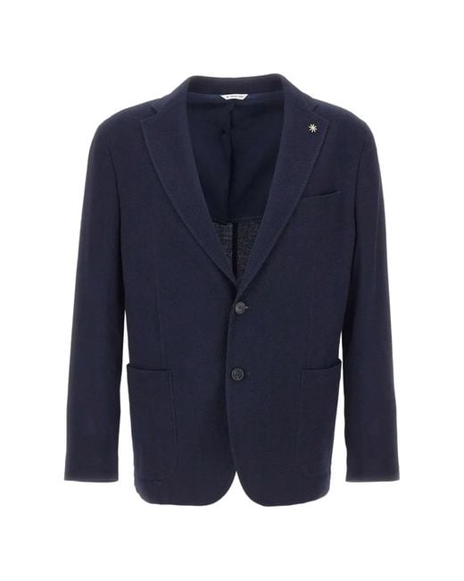 Manuel Ritz Blue Logo-Pin Patch-Pocket Blazer for men
