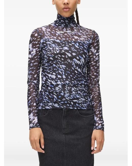 Karl Lagerfeld プリント メッシュトップ Blue