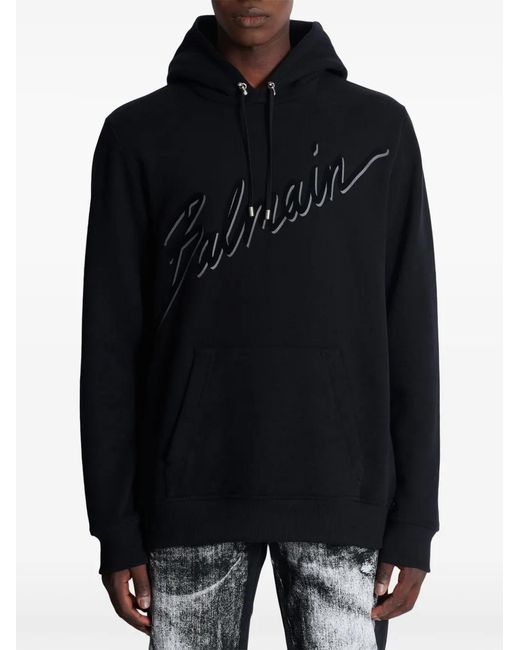 Sudadera Capucha Algodón Balmain de hombre de color Black