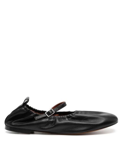 Maison Kitsuné Black Leather Flat Ballerina Shoes