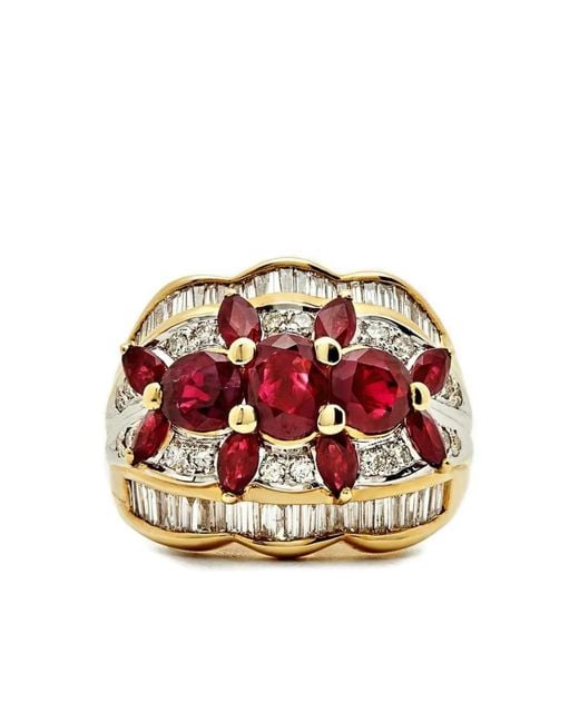 Jewels Aficionado 18Kt Geelgouden Ring Met Robijn En Diamant in het Red