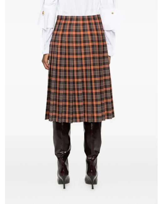 Loewe Geplooide Geruite Midi-Rok in het Brown