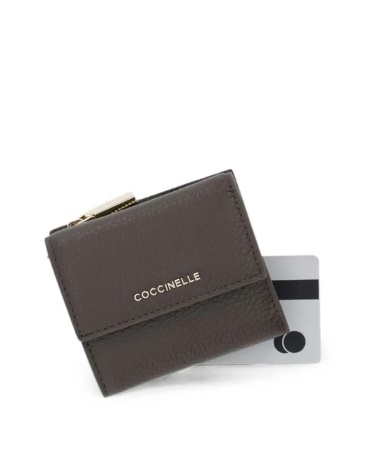 Coccinelle Gray Logo-Plaque Pebbled-Leather Wallet