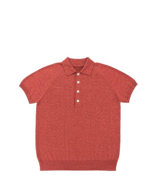 Gran Sasso Red Pointelle-Knit Raglan-Sleeve Polo Shirt