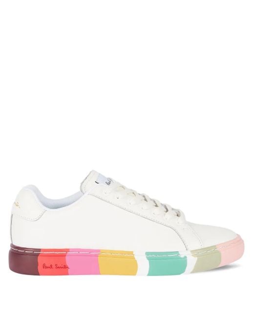 Paul Smith White Lapin Stripe-Detail Leather Sneakers