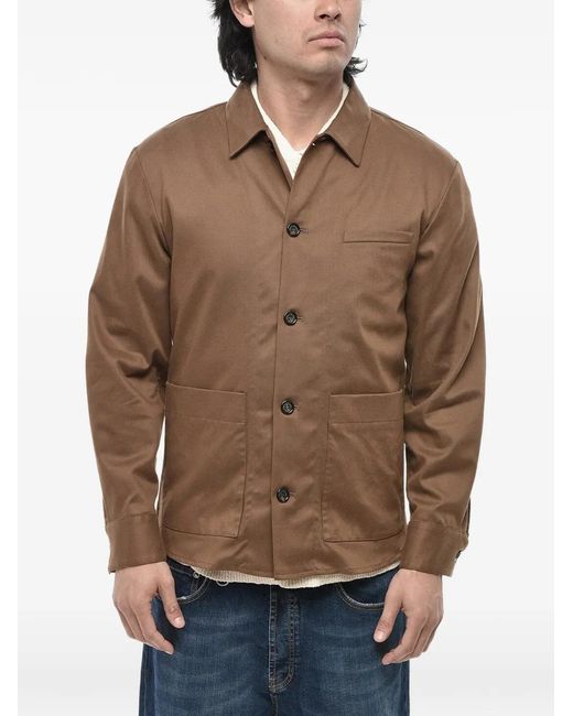 Paolo Pecora Brown Patch-Pocket Overshirt for men
