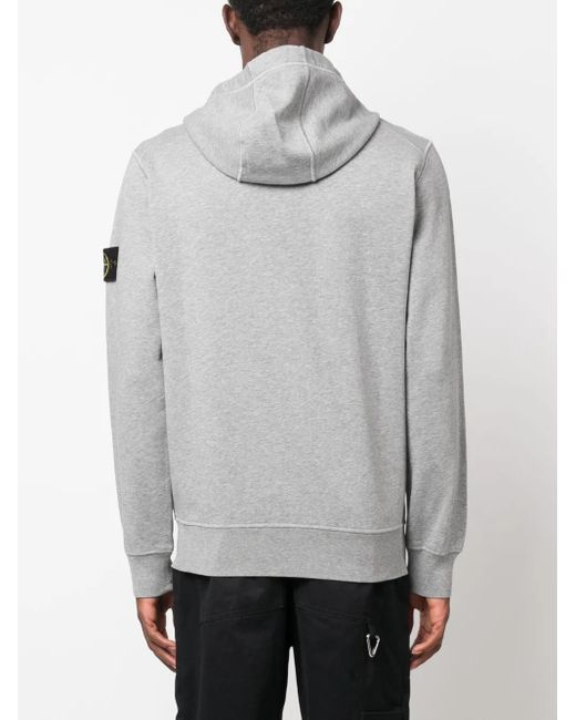 Stone Island Gray Logo-Badge Regular-Fit Cotton-Jersey Hoody for men