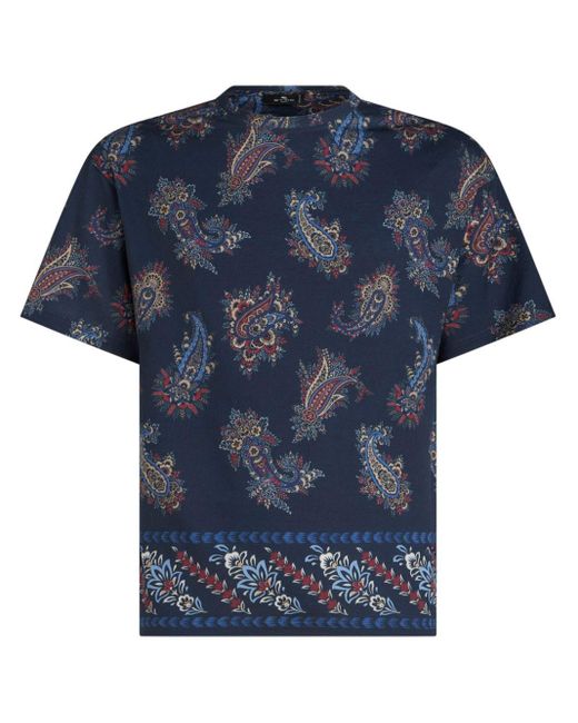 Etro T-shirt Met Paisley-print in het Blue voor heren
