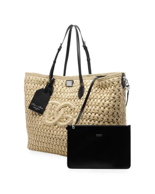 Dolce & Gabbana Natural Atene Logo-Plaque Raffia-Effect Tote Bag for men