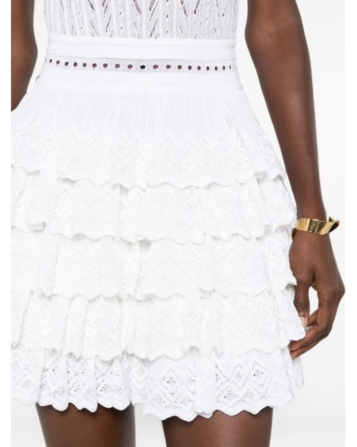 Antonino Valenti White Pointelle-Knit Ruffled Mini Dress