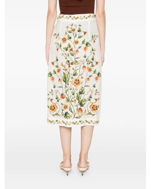 Agua Bendita White Pareo Floral Pencil Midi Skirt