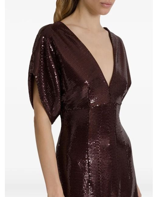Alberta Ferretti Purple V-Neck Sequin-Embellished Dress