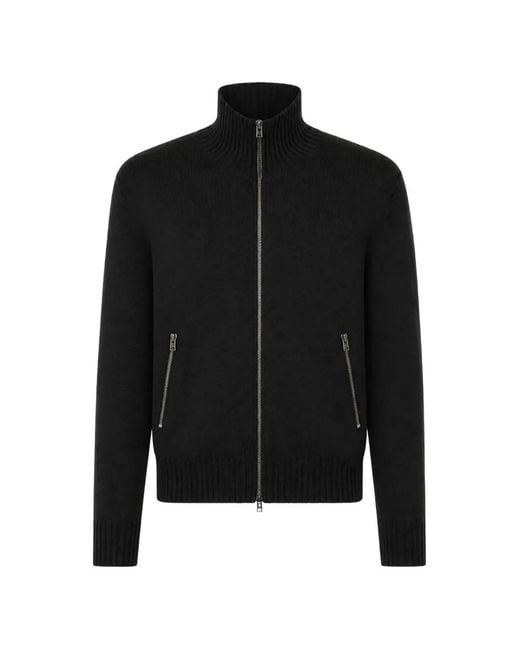 Tom Ford Black Zip-Up Leather-Patch Cardigan for men