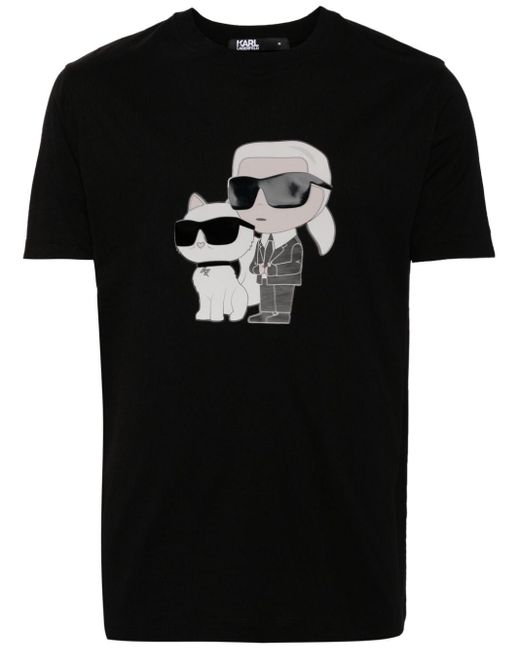 Karl Lagerfeld Black Ikonik Karl & Choupette Cotton T-shirt for men