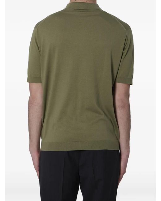 John Smedley Green Buttoned Ribbed Polo Shirt for men