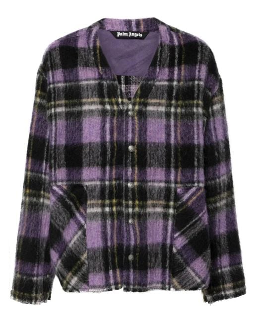 Palm Angels Black Plaid-Check Cardigan for men