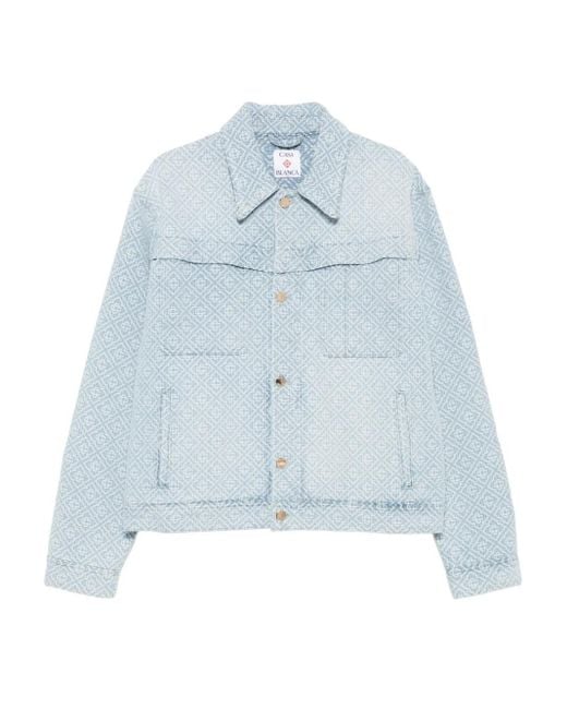 Casablanca Blue Monogram-Patterned Button-Up Jacket for men
