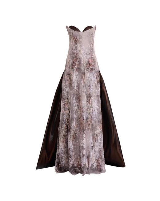 Gemy Maalouf Brown Strapless Sculpted-Neck Dress