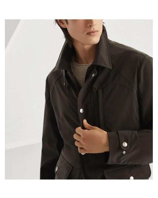 Brunello Cucinelli Black Water Resistant Cotton Jacket for men
