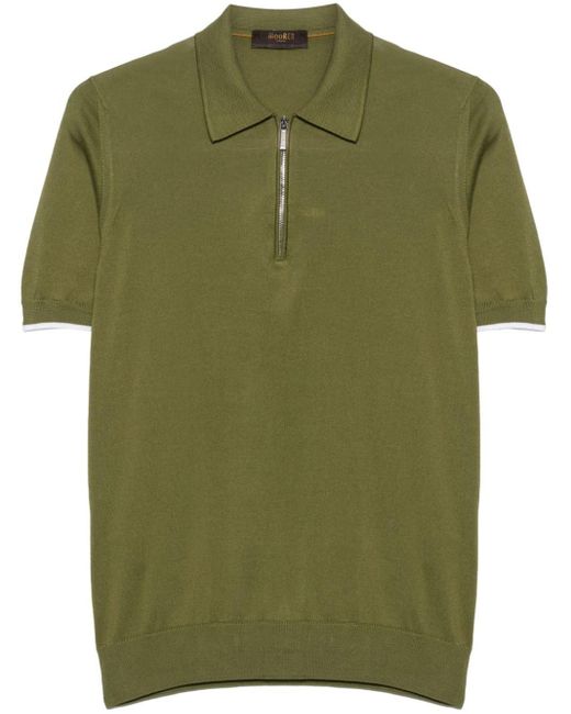 Moorer Green Cotton Half-zipped Polo Shirt for men