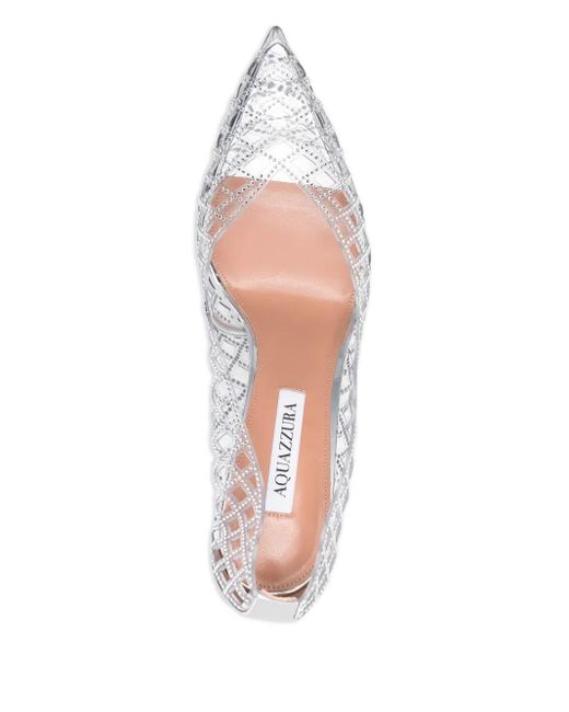 Aquazzura White Lumiere 105 Metallic Leather-Trimmed Crystal-Embellished Cutout Pvc Pumps
