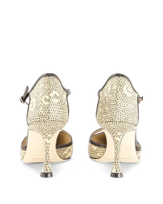 Manolo Blahnik Natural Gish Snakeskin-Effect Leather T-Bar Pumps