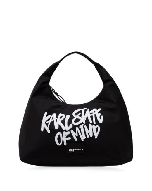 Karl Lagerfeld Black Graffiti-Print Logo-Patch Tote Bag