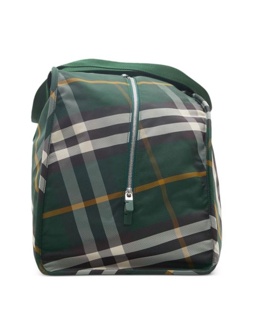 Burberry Green Shield Large Checked Duffle Bag for men