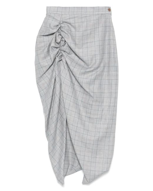 Vivienne Westwood Gray Check Pattern Skirt With Ruched Detailing And Side Fastening