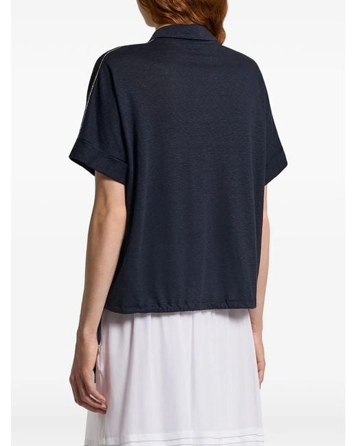 Peserico Blue V-Neck Drawstring Top