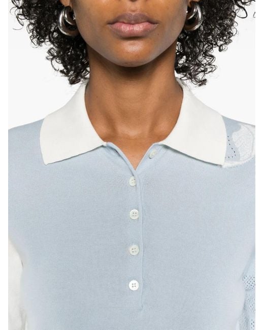 Thom Browne Blue Knitted Polo Top